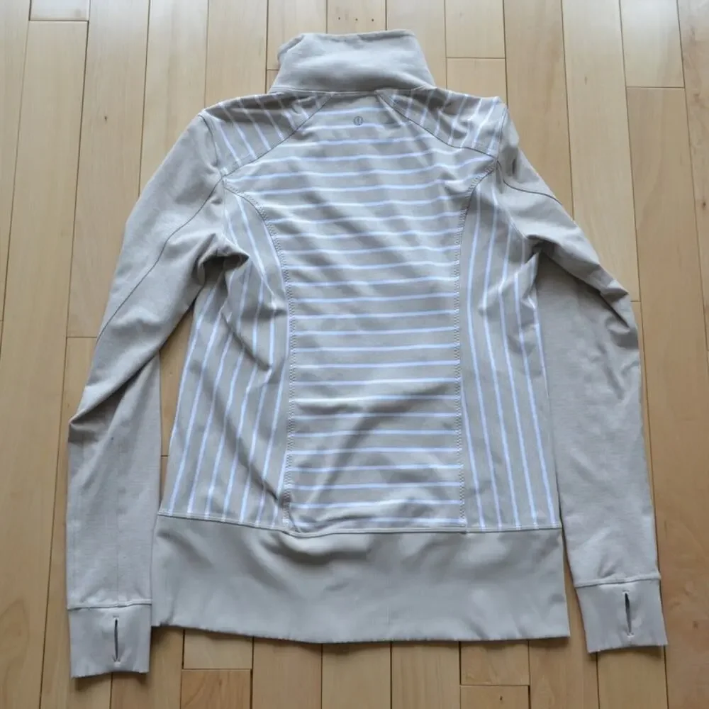 lululemon athletica Beige and White Striped Zip Jacket